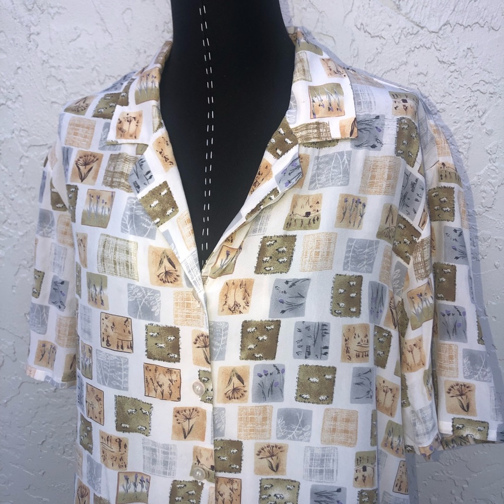 Studio 3000 blouse vintage silk floral botanical button down women’s XL top